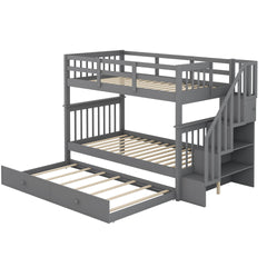Stairway Twin-Over-Twin Bunk Bed with Twin size Trundle for Bedroom, Dorm, Adults, Gray( old sku: LP000209AAE )