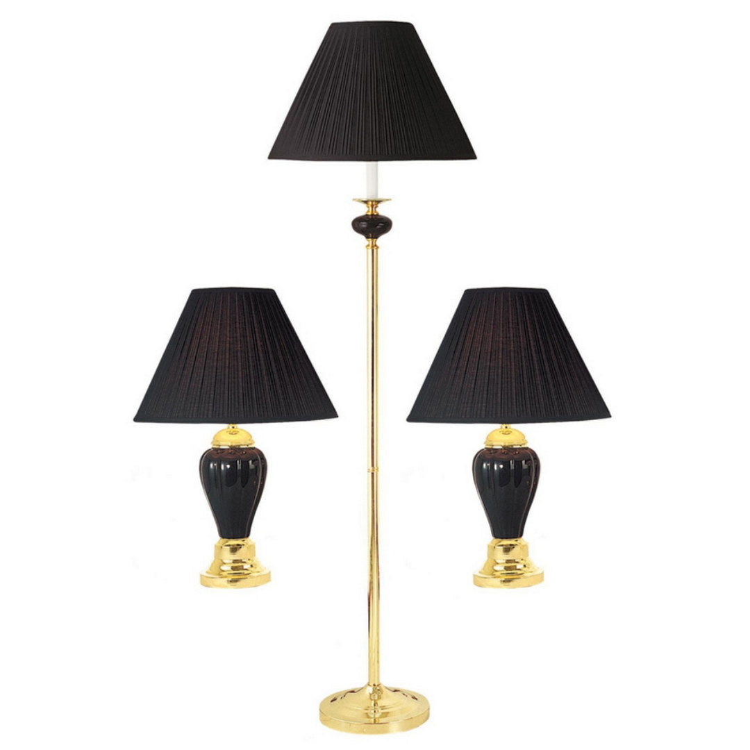 3-Piece Ceramic Lamp Set, Floor and Table Lamps, Black finish