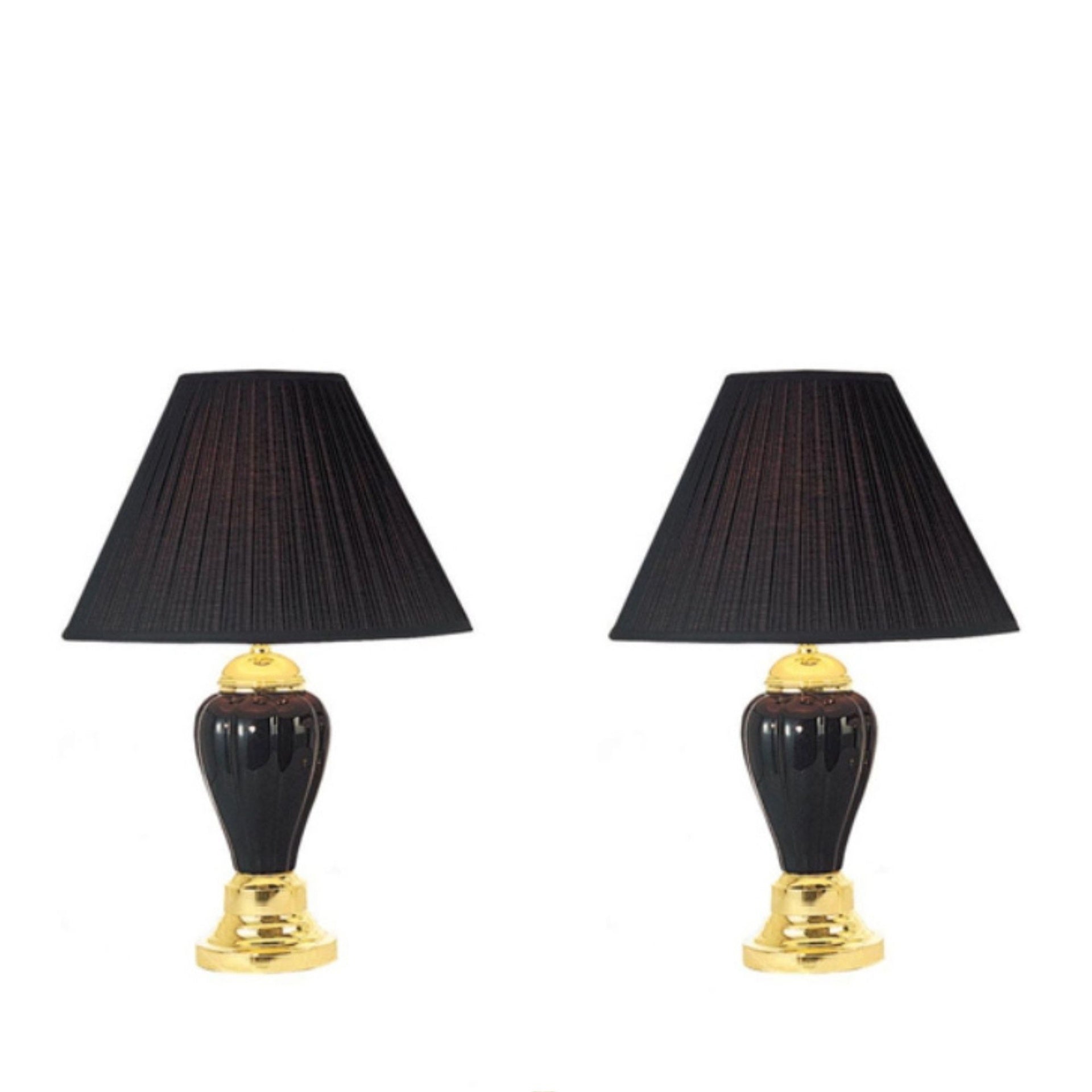 3-Piece Ceramic Lamp Set, Floor and Table Lamps, Black finish