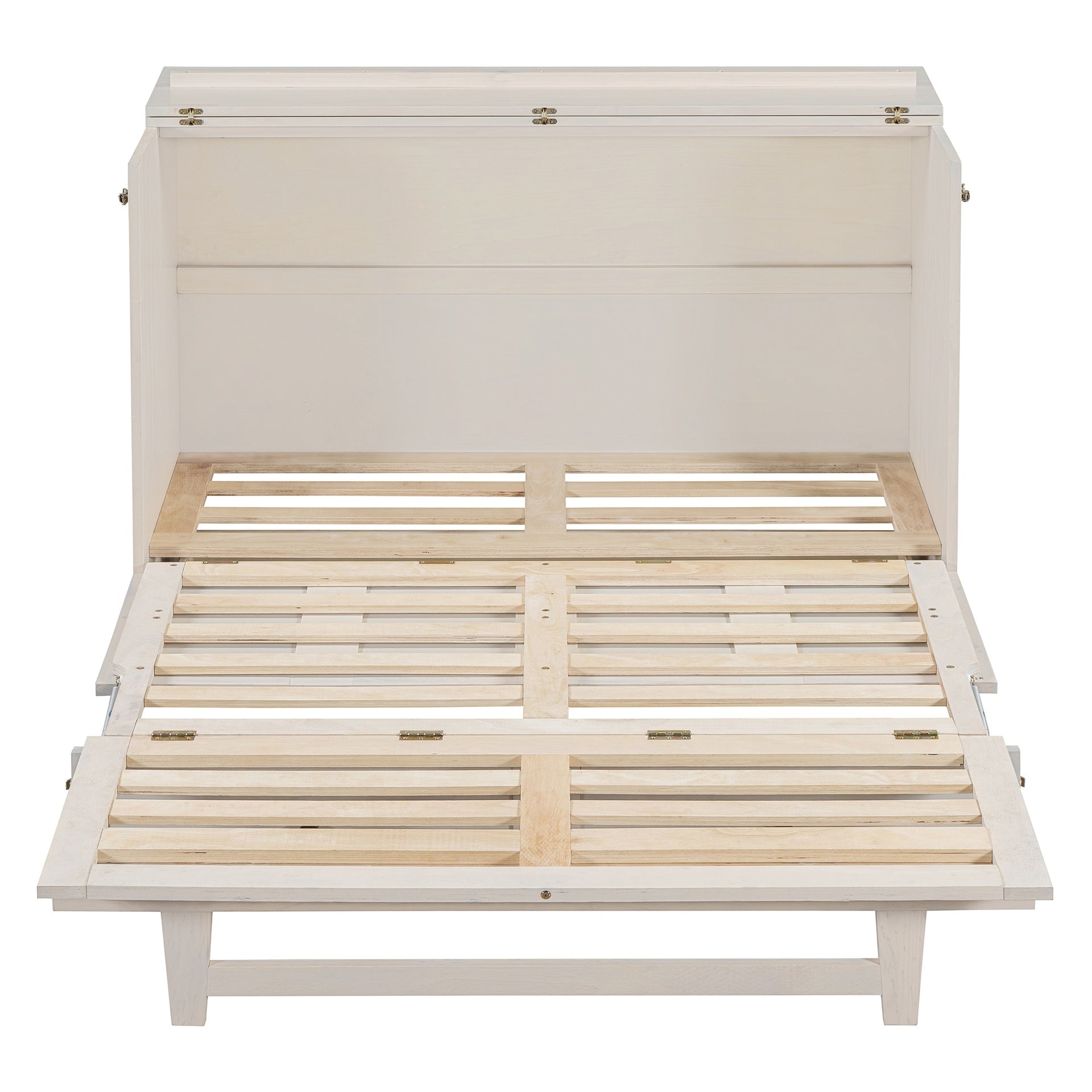 Full Size Murphy Bed with Large Drawers & USB Ports,Brushed White