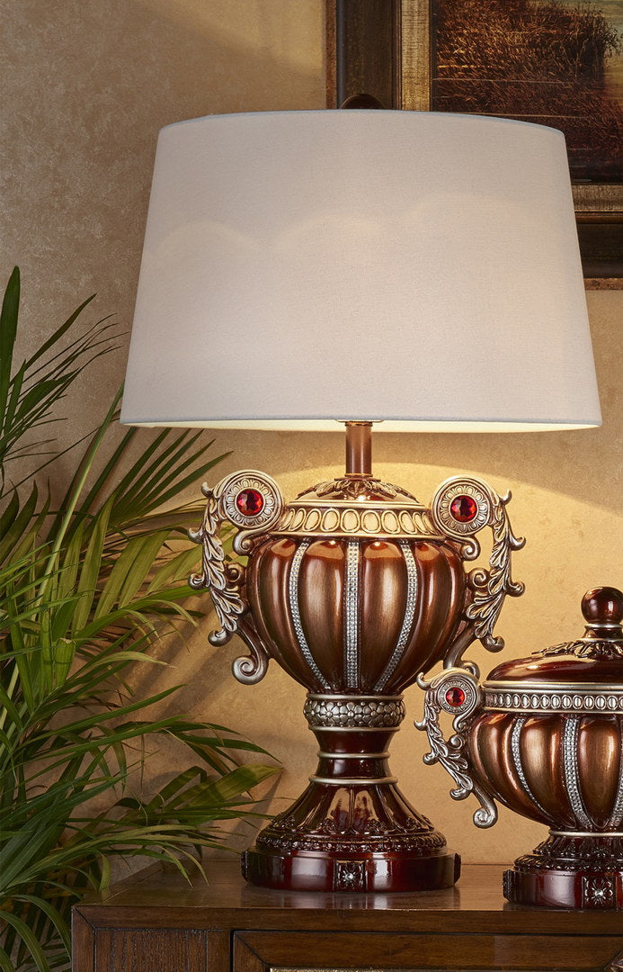 29.5" Tall" Delicata" Urn-Shaped Table Lamp, Bronze with Silver Accents