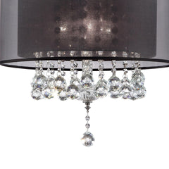 19" Tall Ceiling Lamp "Effleurer", Silver and Crystal Accents, Black Shade
