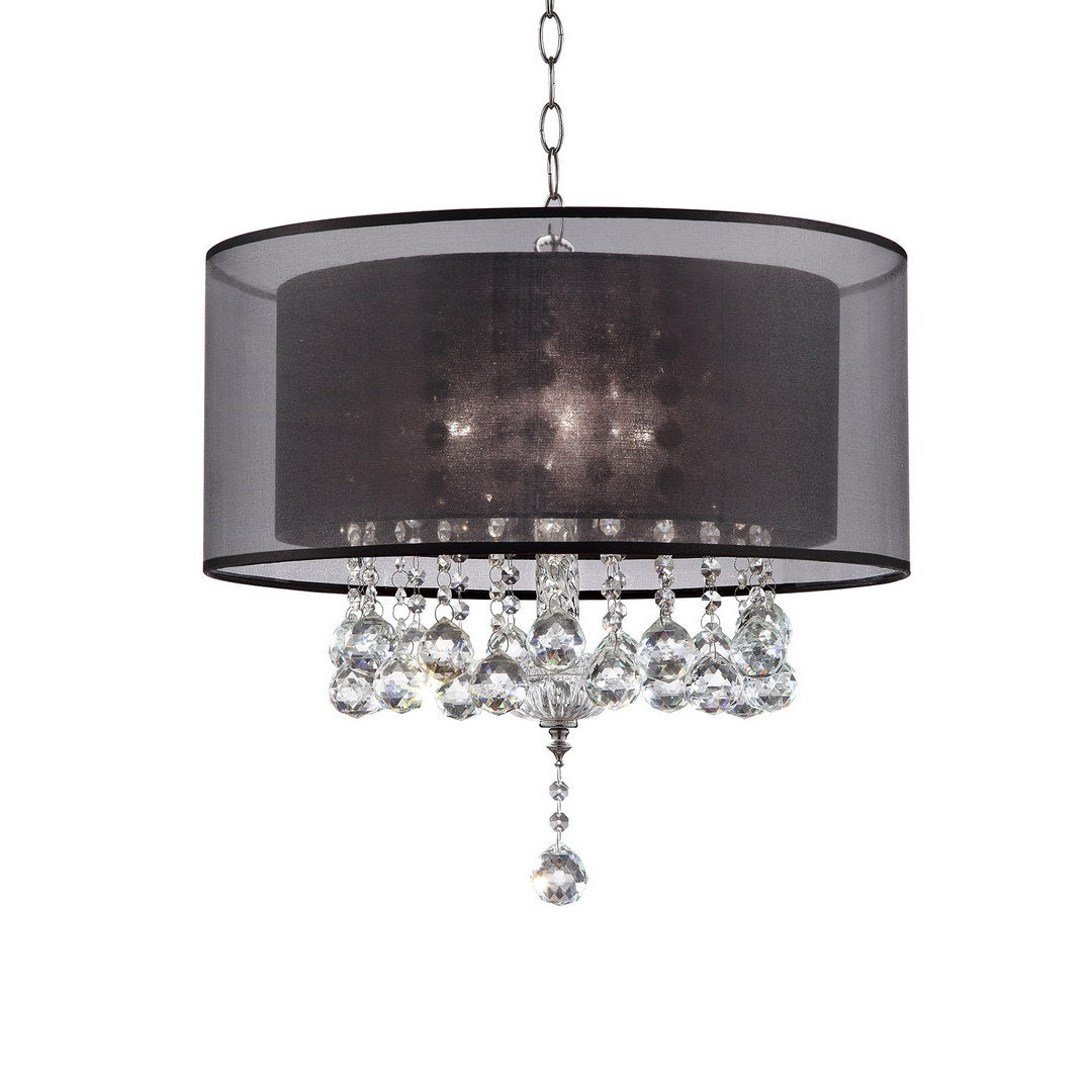 19" Tall Ceiling Lamp "Effleurer", Silver and Crystal Accents, Black Shade