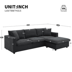 [VIDEO provided] [New] 100.4*64.6" Modern Sectional Sofa,L-shaped Couch Set with 2 Free pillows,4-seat Polyester Fabric Couch Set with Convertible Ottoman for Living Room, Apartment, Office,4 Colors