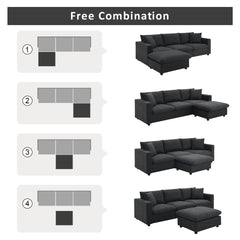 [VIDEO provided] [New] 100.4*64.6" Modern Sectional Sofa,L-shaped Couch Set with 2 Free pillows,4-seat Polyester Fabric Couch Set with Convertible Ottoman for Living Room, Apartment, Office,4 Colors