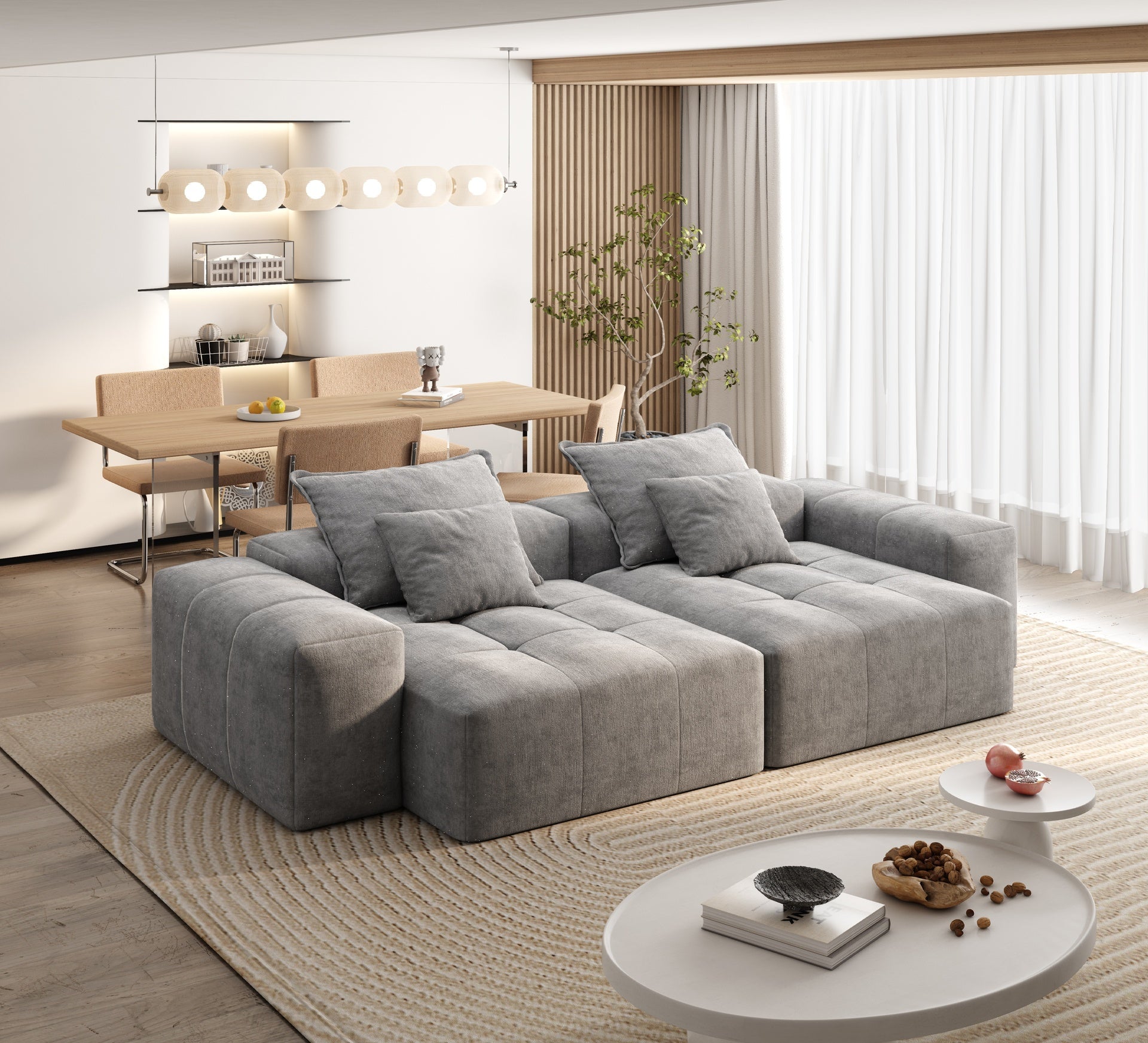 Modern Oversized Modular Sectional Sofa with 2 chaise lounge and 2 armrest,Sparkling Chenille Fabric Soft Cushion Sofa with 4 Pillows,4 PCS DIY Combination Tufted Sofa,No Assembly Required,GREY