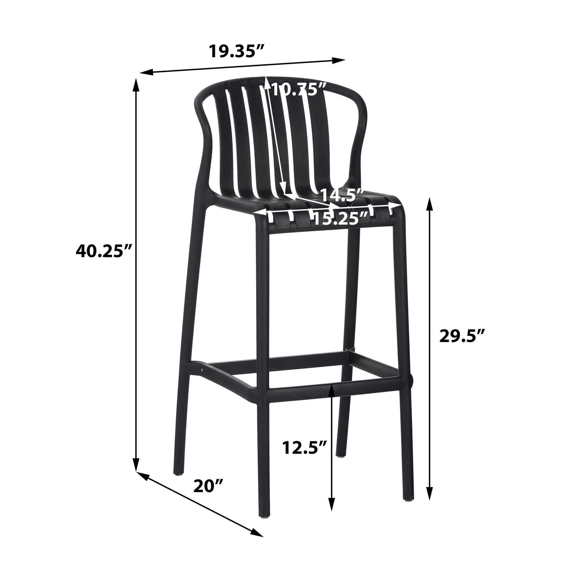 Outdoor Patio Bar Stools 29.5"H Set of 2, Perforated Slat Back Armless Barstools for Kitchen Pool Island, All-Weather Black Outside Bar Chair