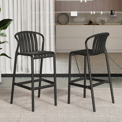 Outdoor Patio Bar Stools 29.5"H Set of 2, Perforated Slat Back Armless Barstools for Kitchen Pool Island, All-Weather Black Outside Bar Chair
