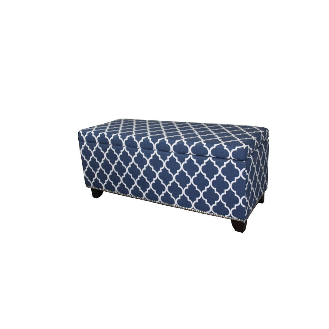 18" Tall Storage Bench with Blue Moroccan Stripes Decor