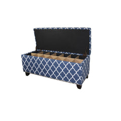 18" Tall Storage Bench with Blue Moroccan Stripes Decor