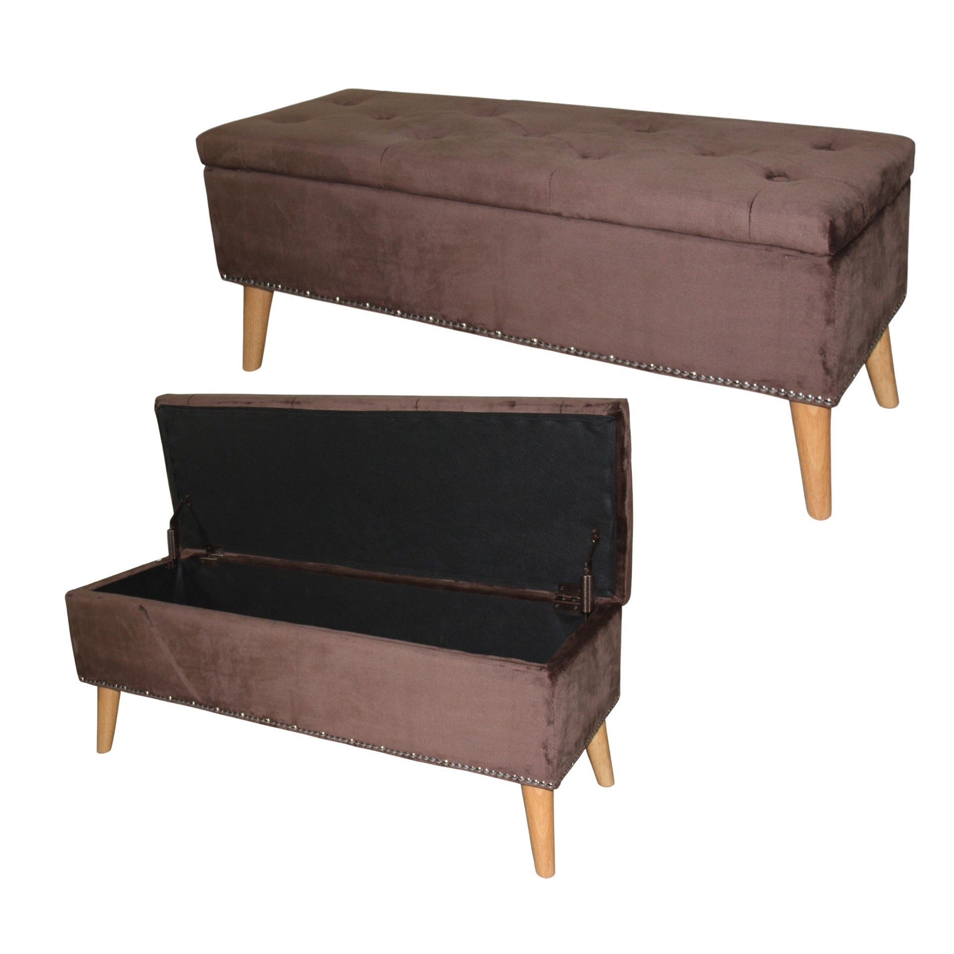 17" Tall Storage Bench, Brown Suede