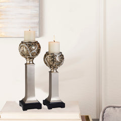 15" and 19" Polyresin "Vine" Candleholder, Silver finish (Set of 2)