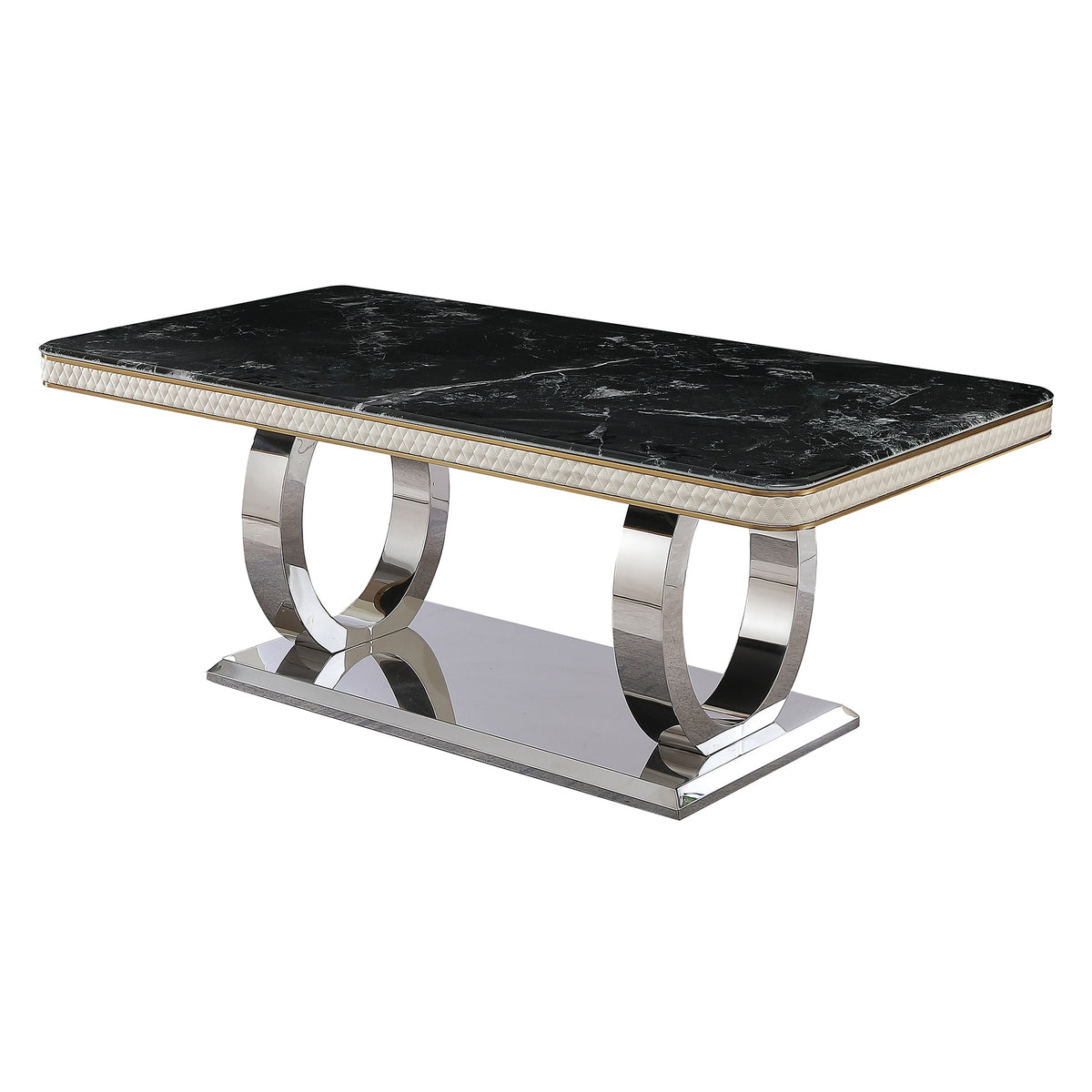 Luxury Modern Dining Table 78.7inch Black Dining Table  Faux Marble Dining Table Top with  Dual Circle Base (Dining Table Only)