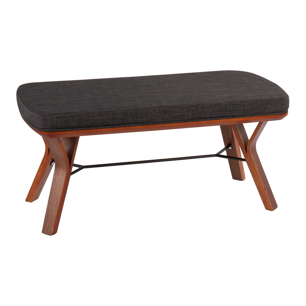 Folia Mid-Century Modern Bench in Walnut Wood and Charcoal Fabric by LumiSource