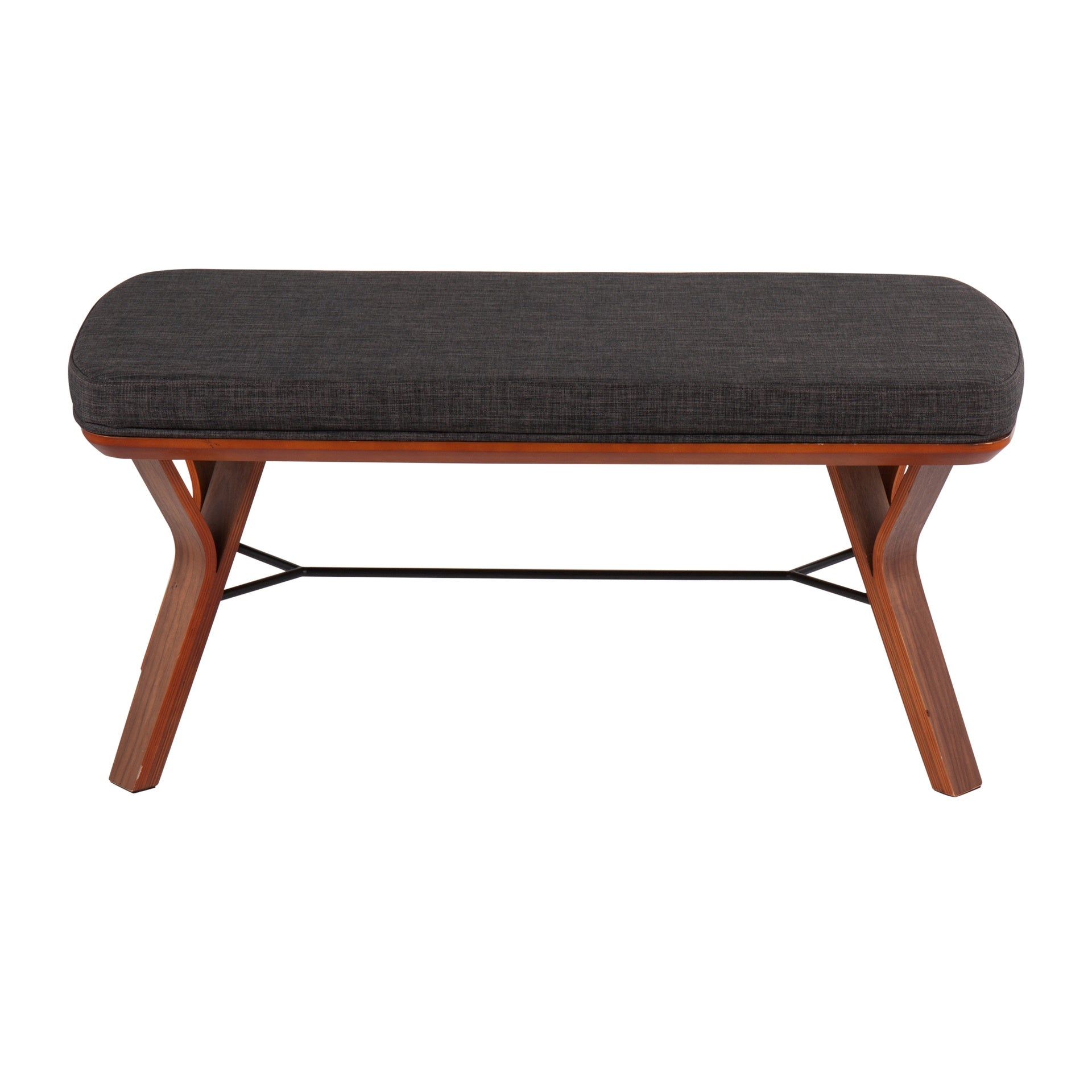Folia Mid-Century Modern Bench in Walnut Wood and Charcoal Fabric by LumiSource