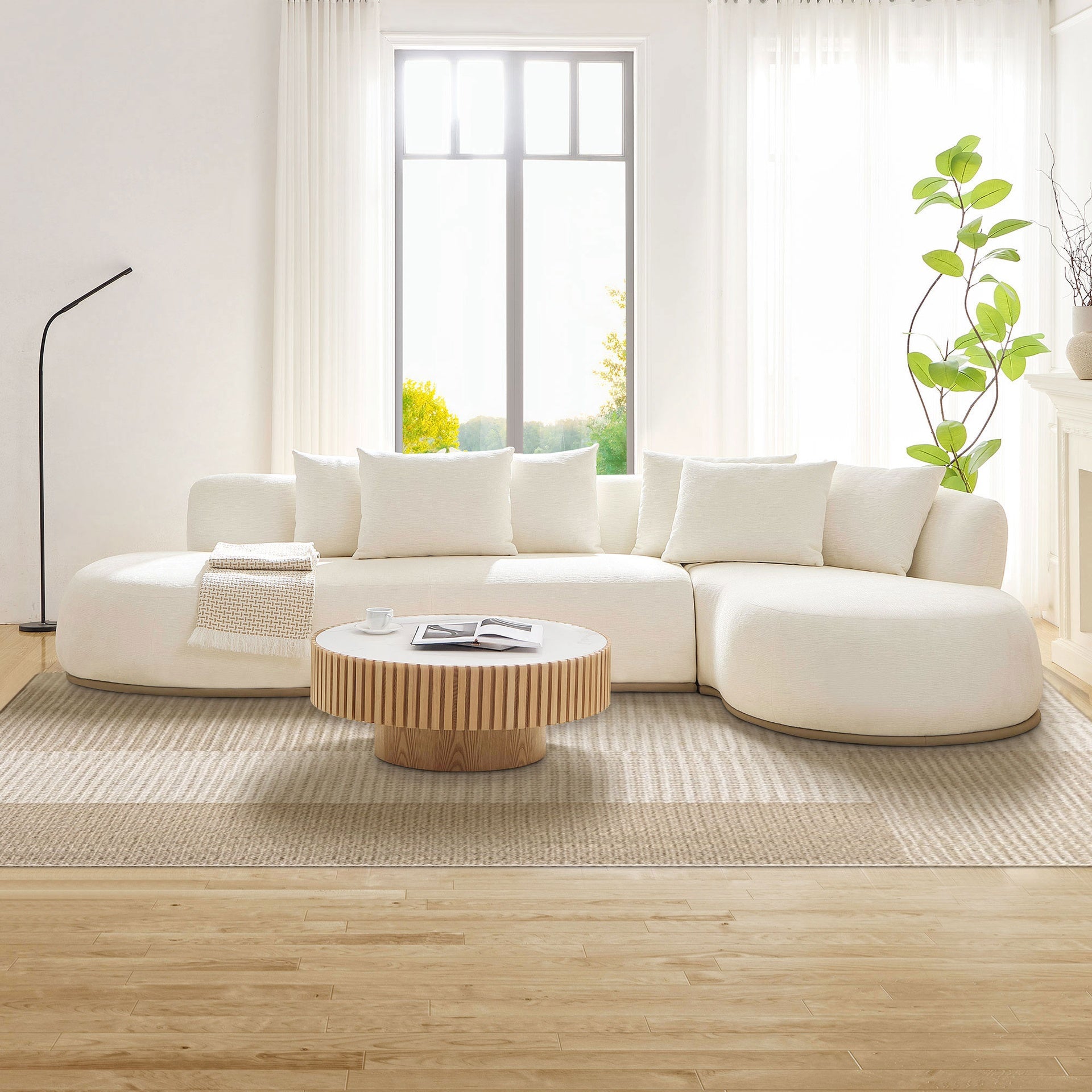 134.63'' Oversized L-Shape Sectional Sofa Couch with Facing Chaise Right  Beige Sofa with Deep Seat for Living Room