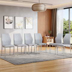 Set of 6 Light Gray -and -Silver Dining Chairs,37 inches High:Ergonomic PU Backrest,Combines Comfort and Style.Perfectly blends comfort and elegance,Injecting more comfort and style into dining time.