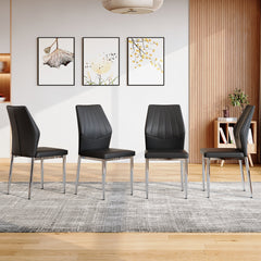 Set of 4 Black - and - Silver Dining Chairs,37 inches High: Ergonomic PU Backrest, Combines Comfort and Style.Perfectly blends comfort and elegance, Injecting more comfort and style into dining time.