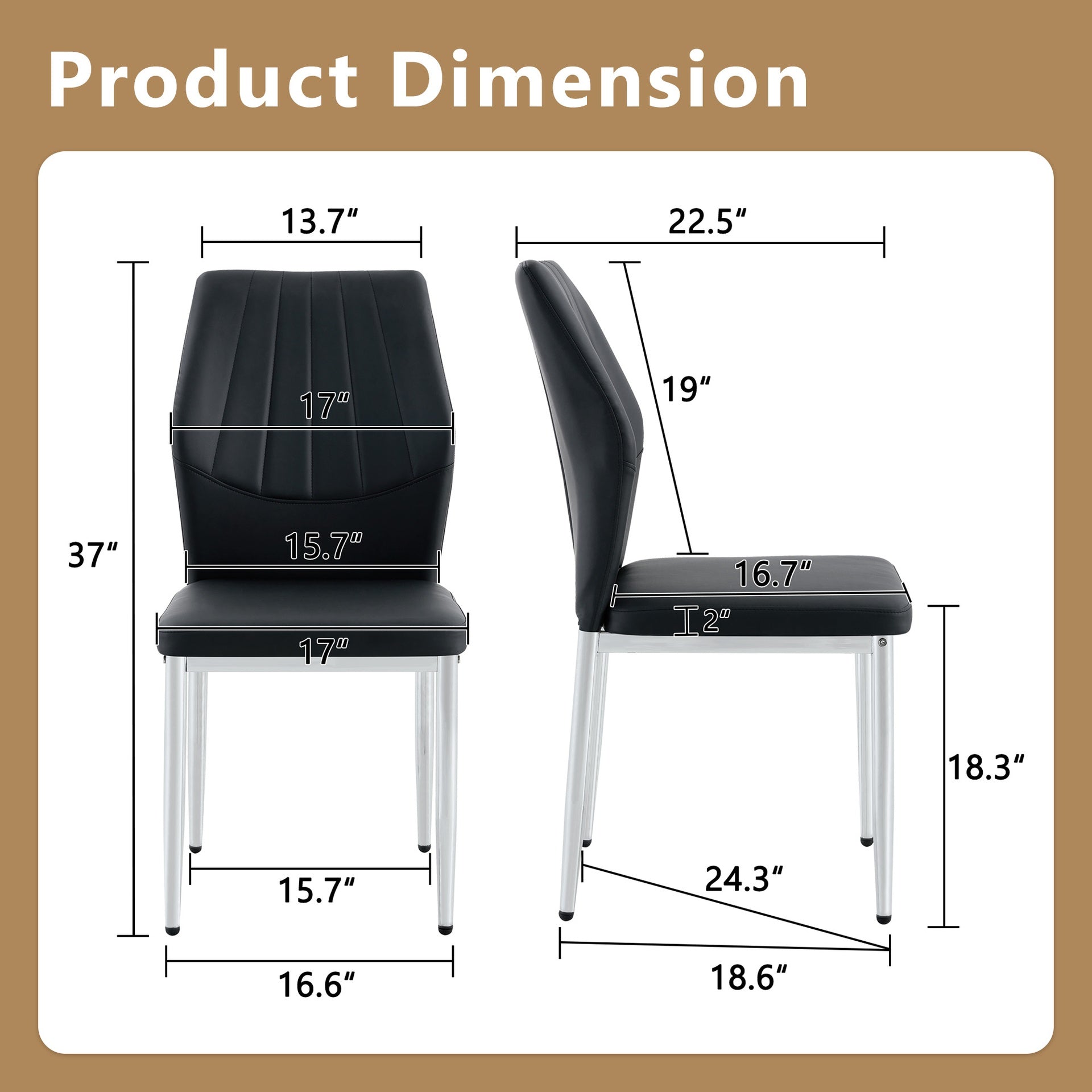 Set of 4 Black - and - Silver Dining Chairs,37 inches High: Ergonomic PU Backrest, Combines Comfort and Style.Perfectly blends comfort and elegance, Injecting more comfort and style into dining time.