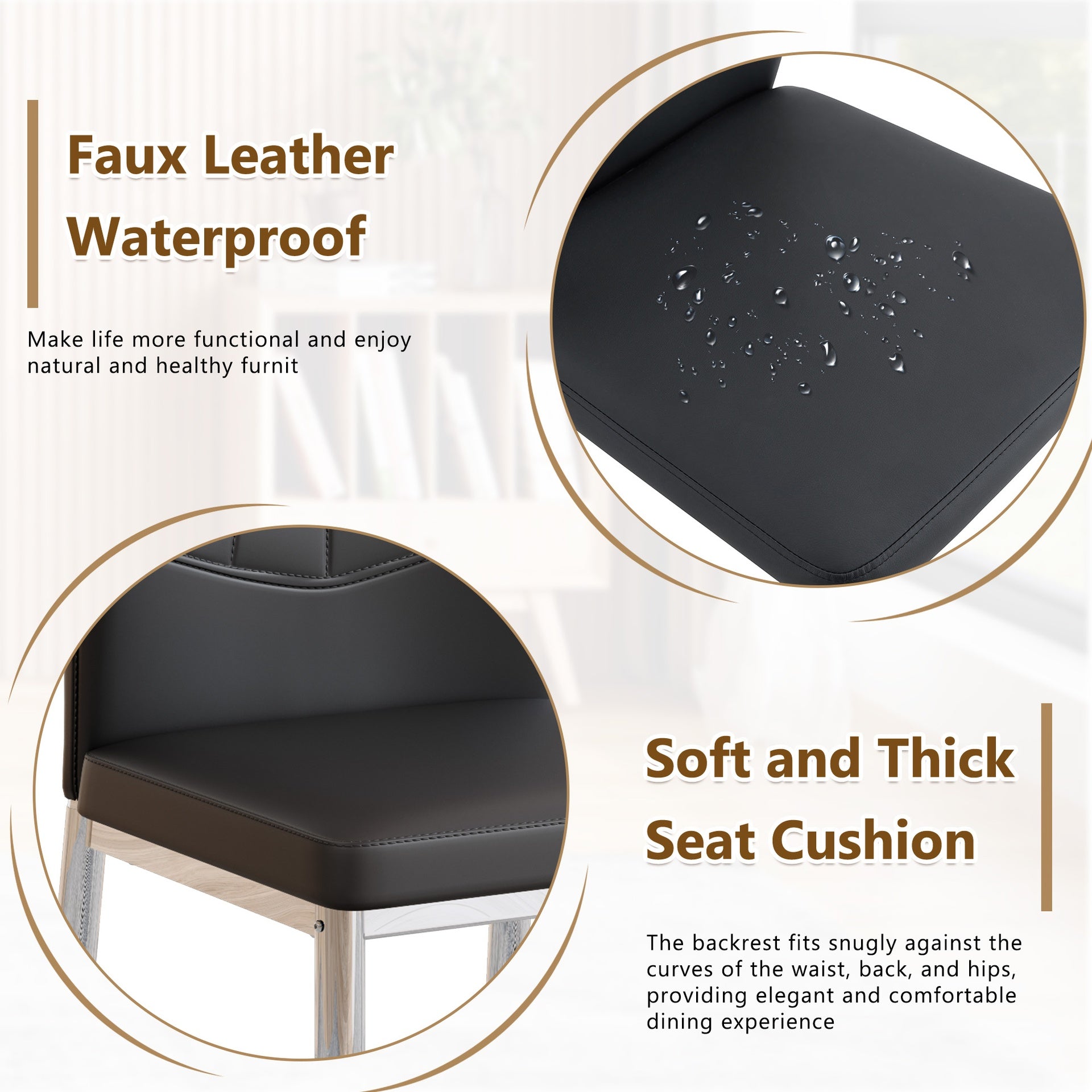 Set of 4 Black - and - Silver Dining Chairs,37 inches High: Ergonomic PU Backrest, Combines Comfort and Style.Perfectly blends comfort and elegance, Injecting more comfort and style into dining time.
