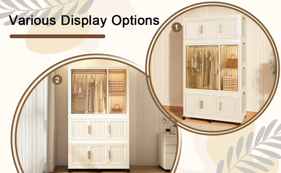 Portable Wardrobe Closet Storage Organizer for Clothes,Clothes Dresser,9 Magnetic Doors-9 Cubes & 1 Hanging Rod,6 pcs hangers , Baby Wardrobe Storage Cabinet,White