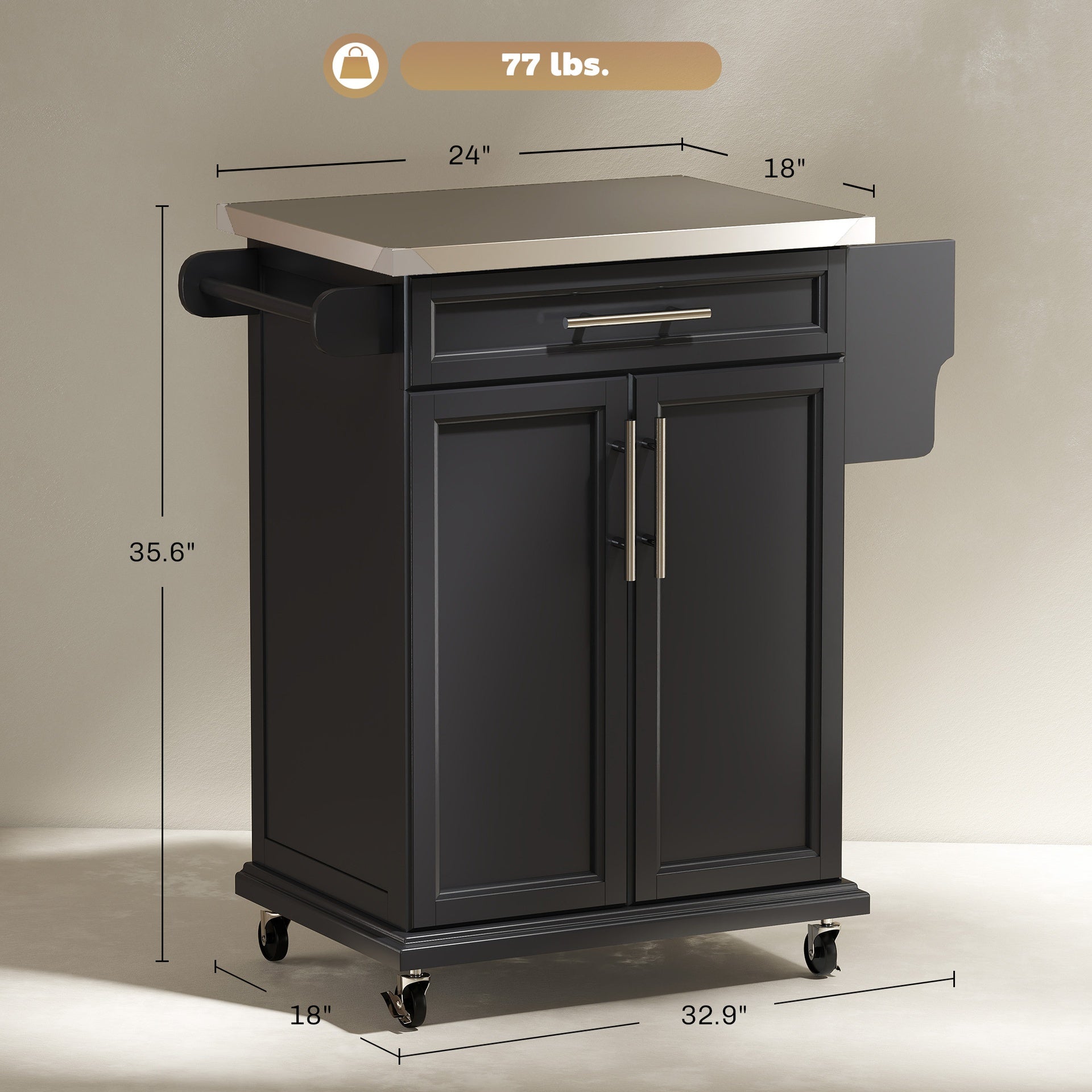 Rolling Kitchen Cart,Kitchen Island on Wheels,with Stainless Steel Countertop,Drawer,Towel Rack and Spice Rack,Utility Storage Trolley