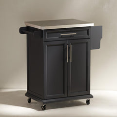 Rolling Kitchen Cart,Kitchen Island on Wheels,with Stainless Steel Countertop,Drawer,Towel Rack and Spice Rack,Utility Storage Trolley