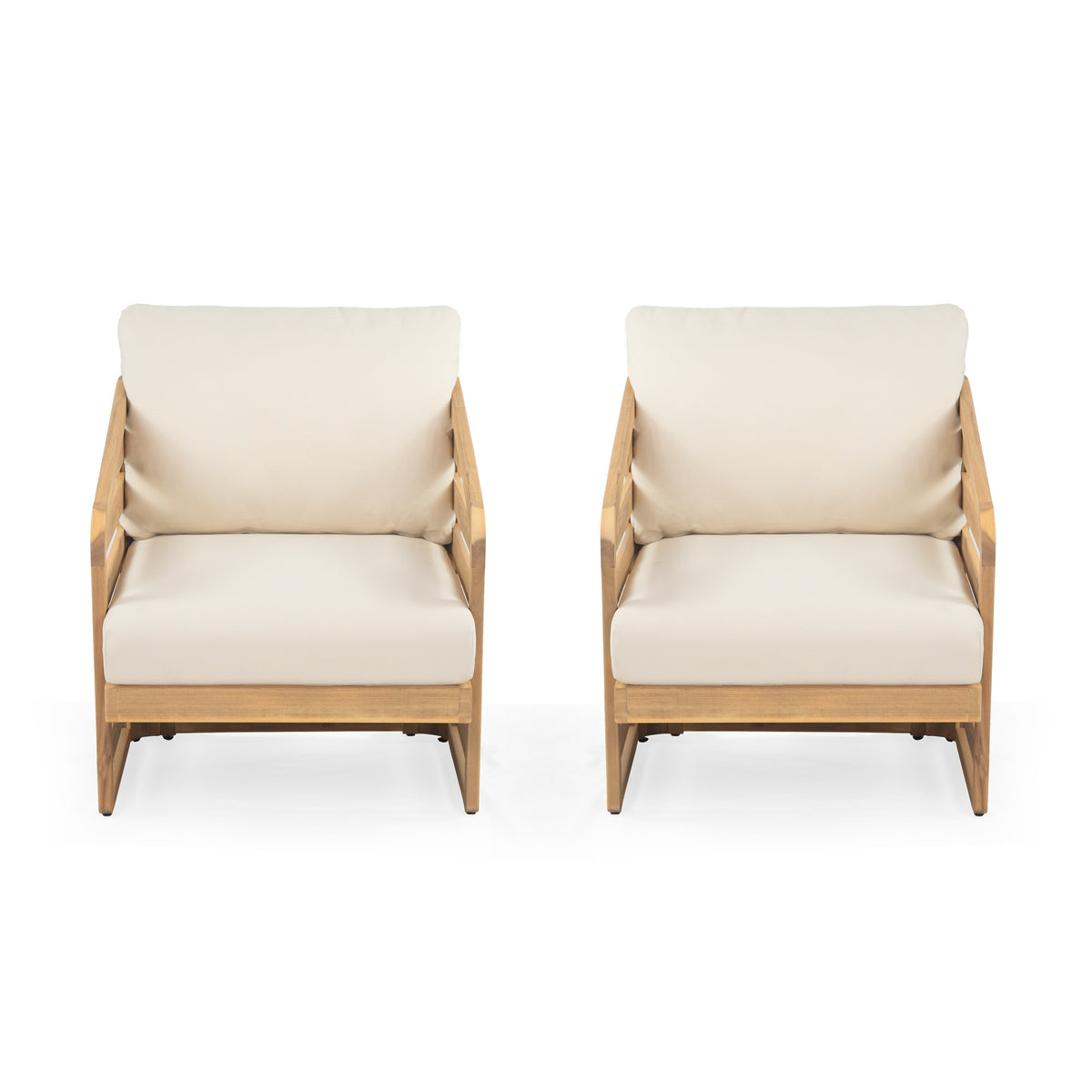 Royal Wood Club Chair Set Of 2, Beige