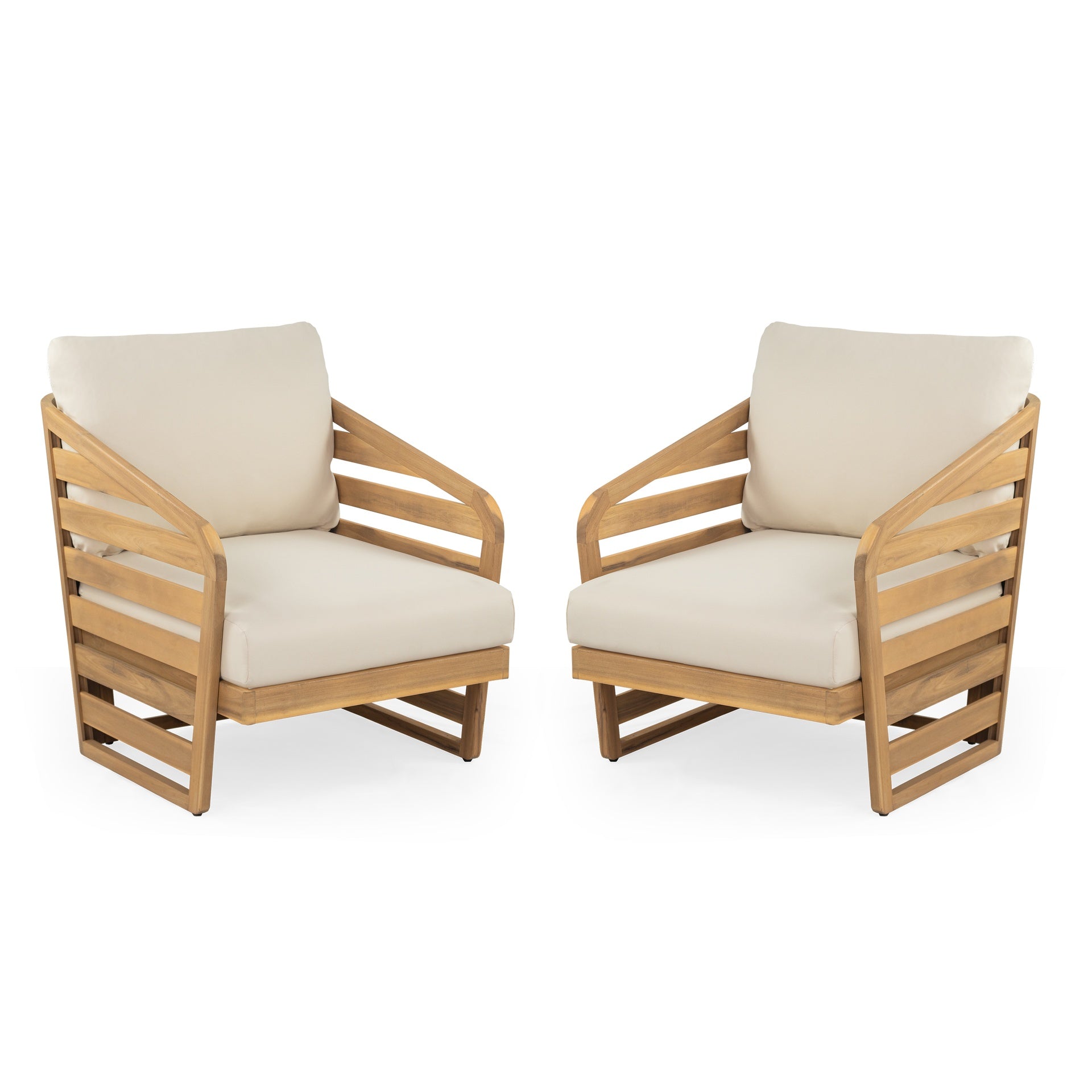 Royal Wood Club Chair Set Of 2, Beige