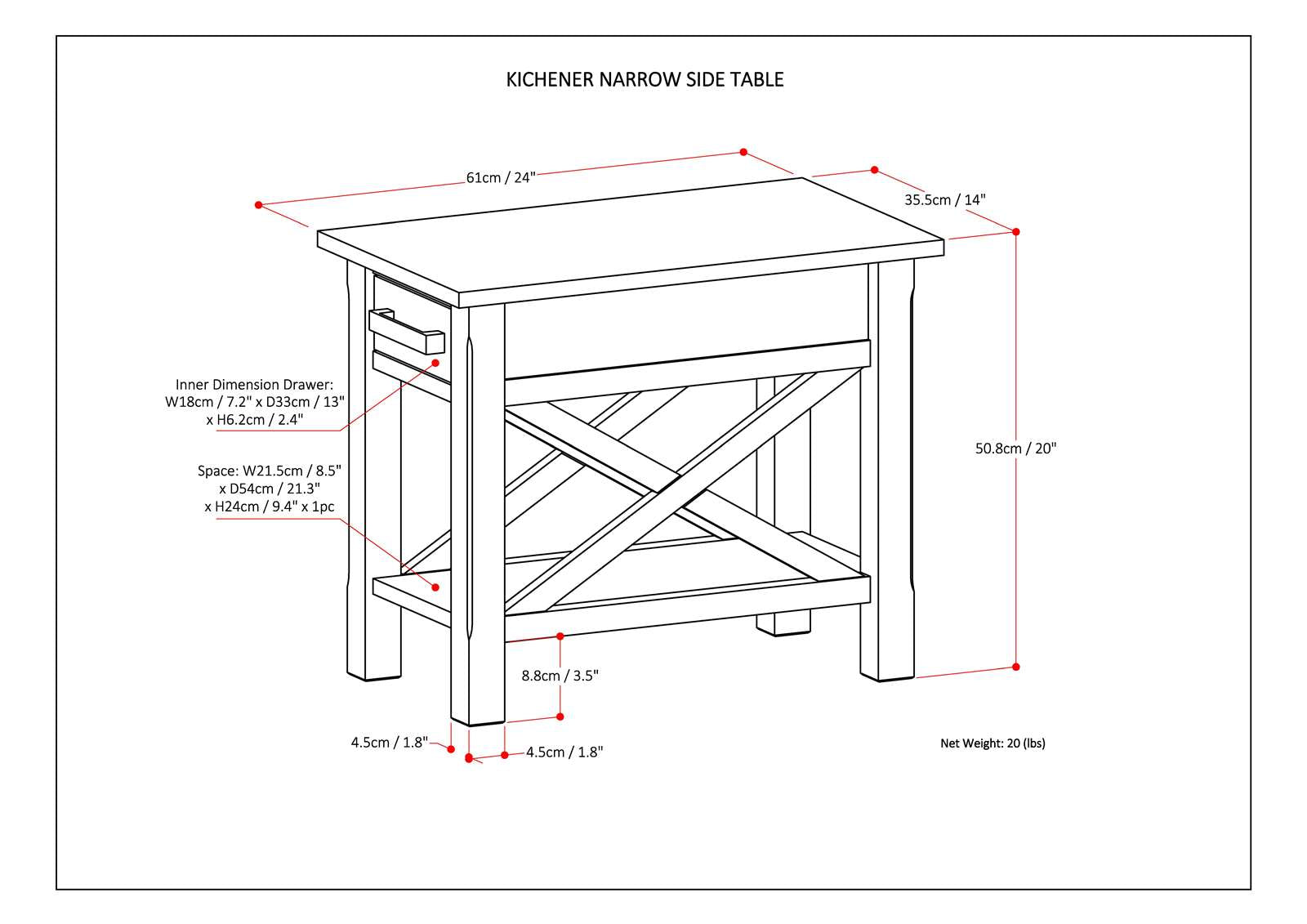 Kitchener - Narrow Side Table - Farmhouse Grey