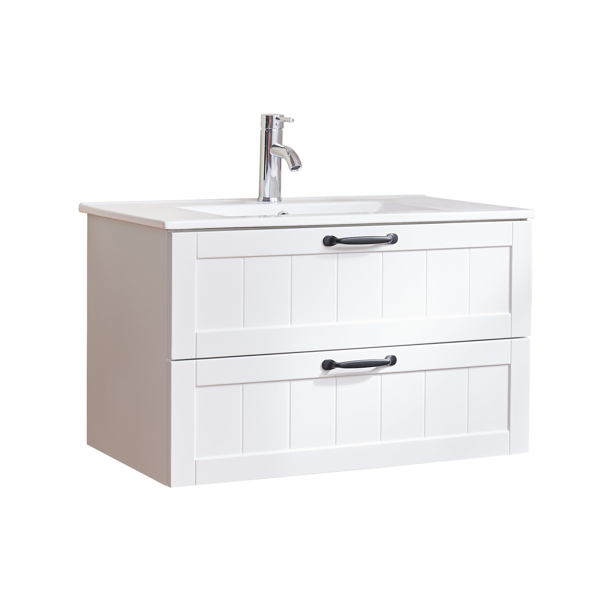 31.5" Bathroom Vanities Cabinet with Sink Combo, Wall Mounted Floating Cabinet With Decor Line, Soft-Close System, 2 Extra Big Drawers,Solide Wood, for Bathroom White