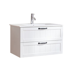 31.5" Bathroom Vanities Cabinet with Sink Combo, Wall Mounted Floating Cabinet With Decor Line, Soft-Close System, 2 Extra Big Drawers,Solide Wood, for Bathroom White