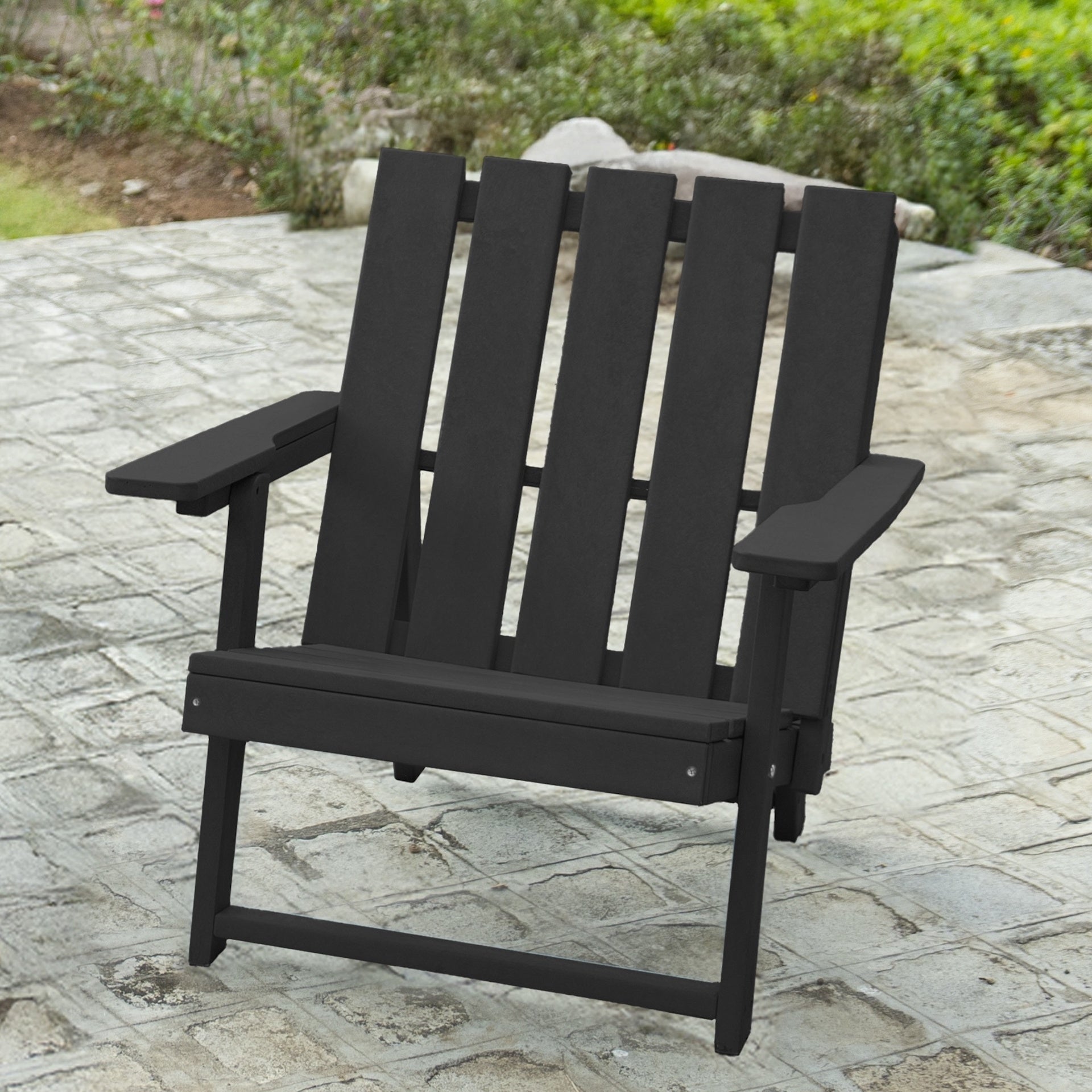 Shoreline Fully Assembled All-Weather HDPE Outdoor Folding Modern Adirondack Chair, Black