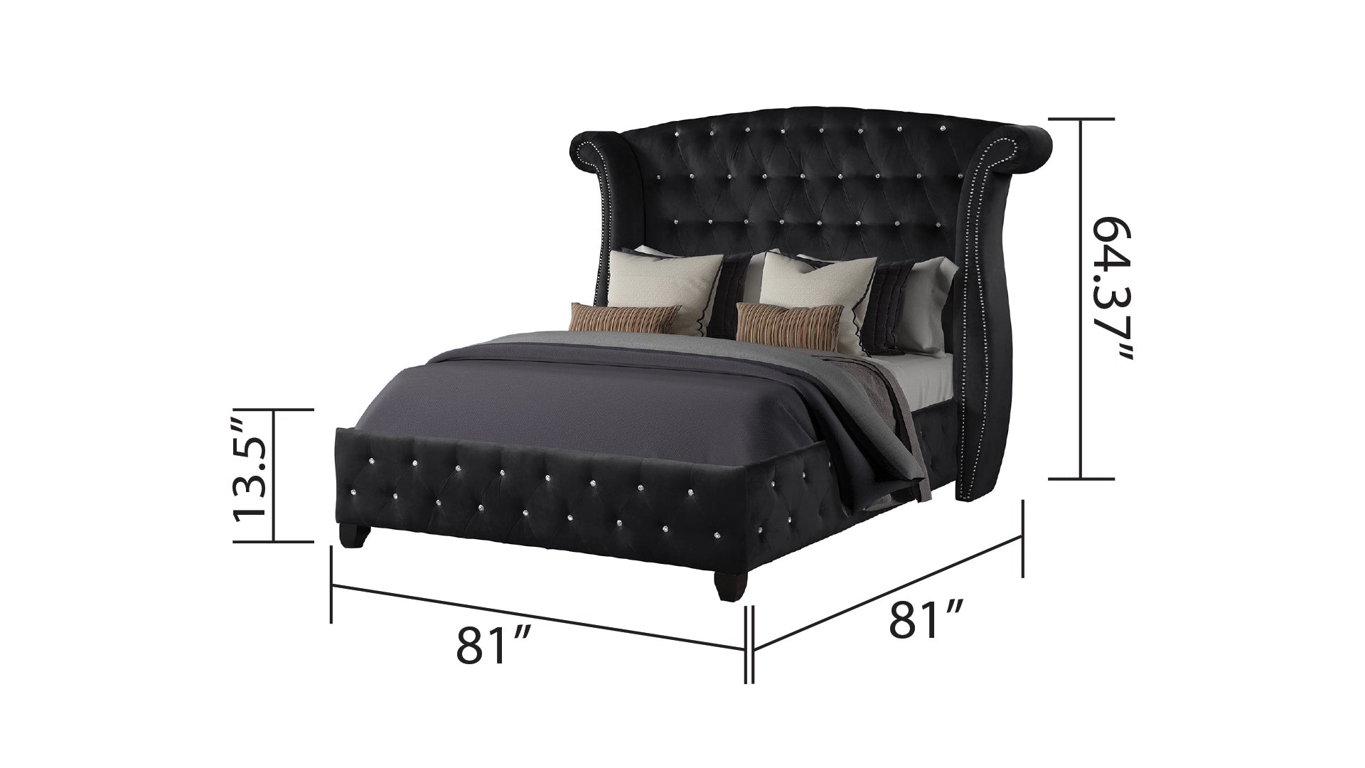 SOPHIA King 4 Pc Upholstery Bedroom Set Made With Wood in Black (NJ INVENTORY)
