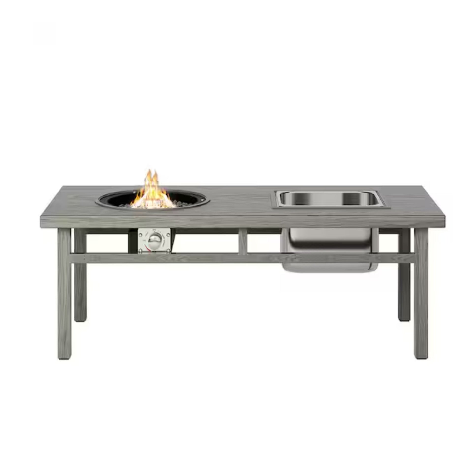 47" 3-in-1 Outdoor Aluminum Gray Propane Fire Pit Table 50,000 BTU with Ice Bucket,