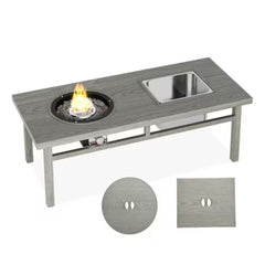 47" 3-in-1 Outdoor Aluminum Gray Propane Fire Pit Table 50,000 BTU with Ice Bucket,