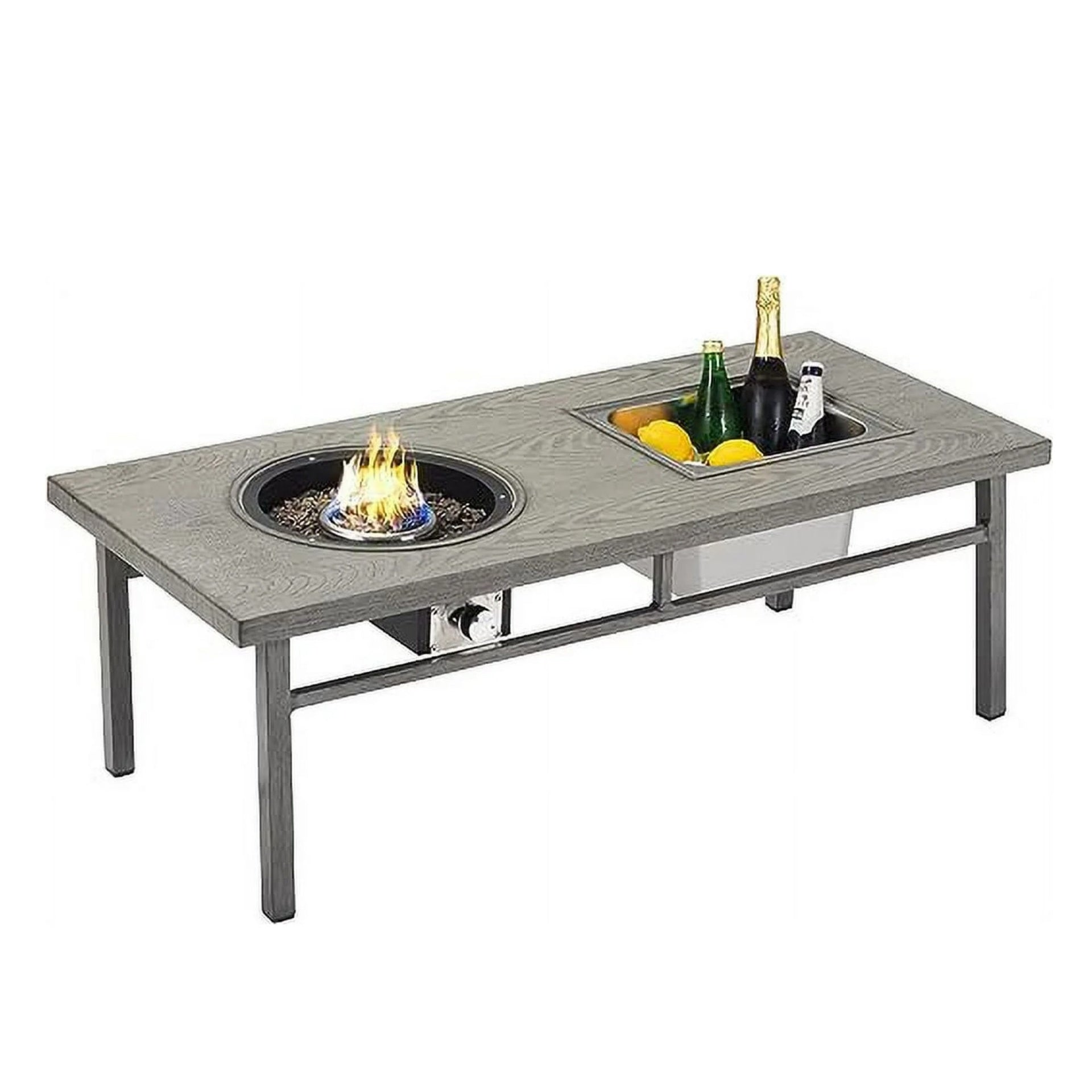 47" 3-in-1 Outdoor Aluminum Gray Propane Fire Pit Table 50,000 BTU with Ice Bucket,