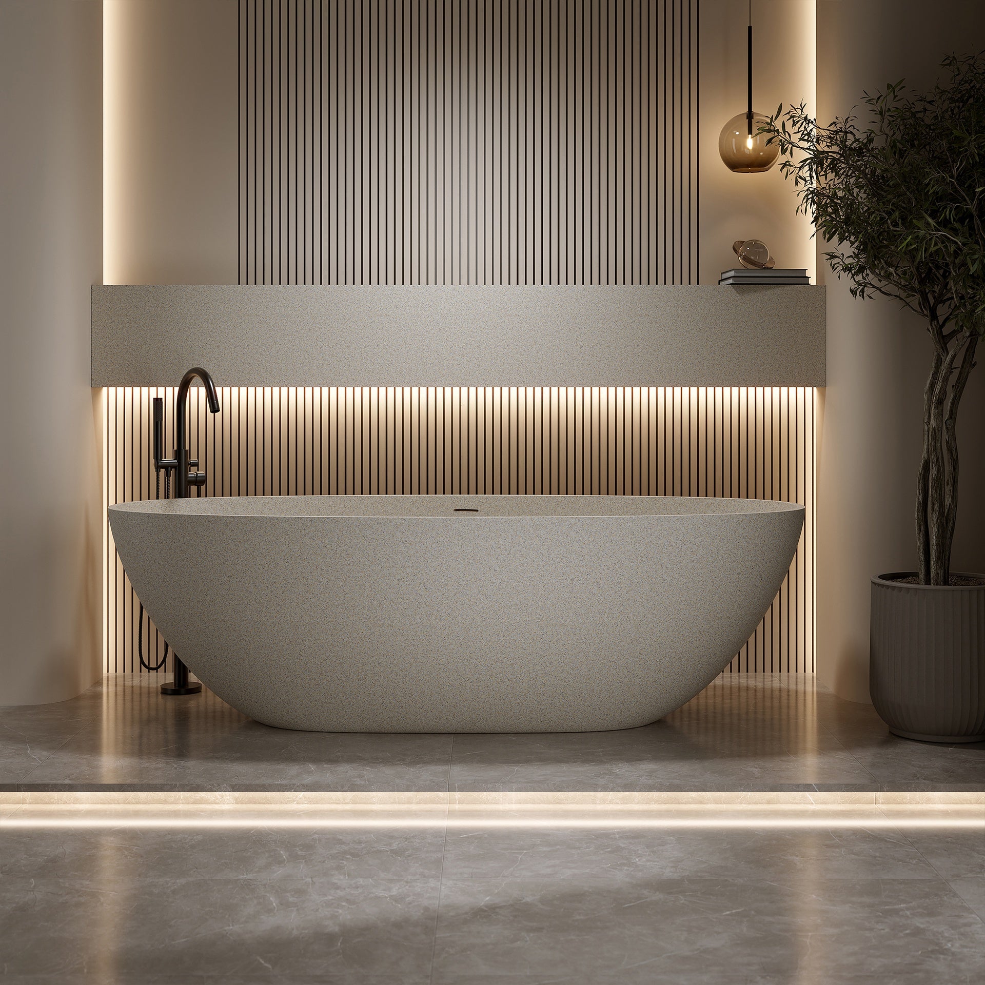 71'' Freestanding Bathtub Resin Stone Soaking Bathtub Solid Surface Modern Tubs with Overflow and Pop-up Drain
