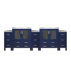 Navy Blue Double Bath Vanity 108 in. W x 18.25 in. D, with Side Cabinets, and White Ceramic Top
