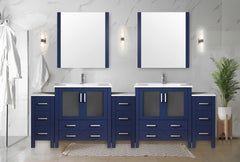 Navy Blue Double Bath Vanity 108 in. W x 18.25 in. D, with Side Cabinets, and White Ceramic Top