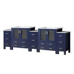 Navy Blue Double Bath Vanity 108 in. W x 18.25 in. D, with Side Cabinets, and White Ceramic Top