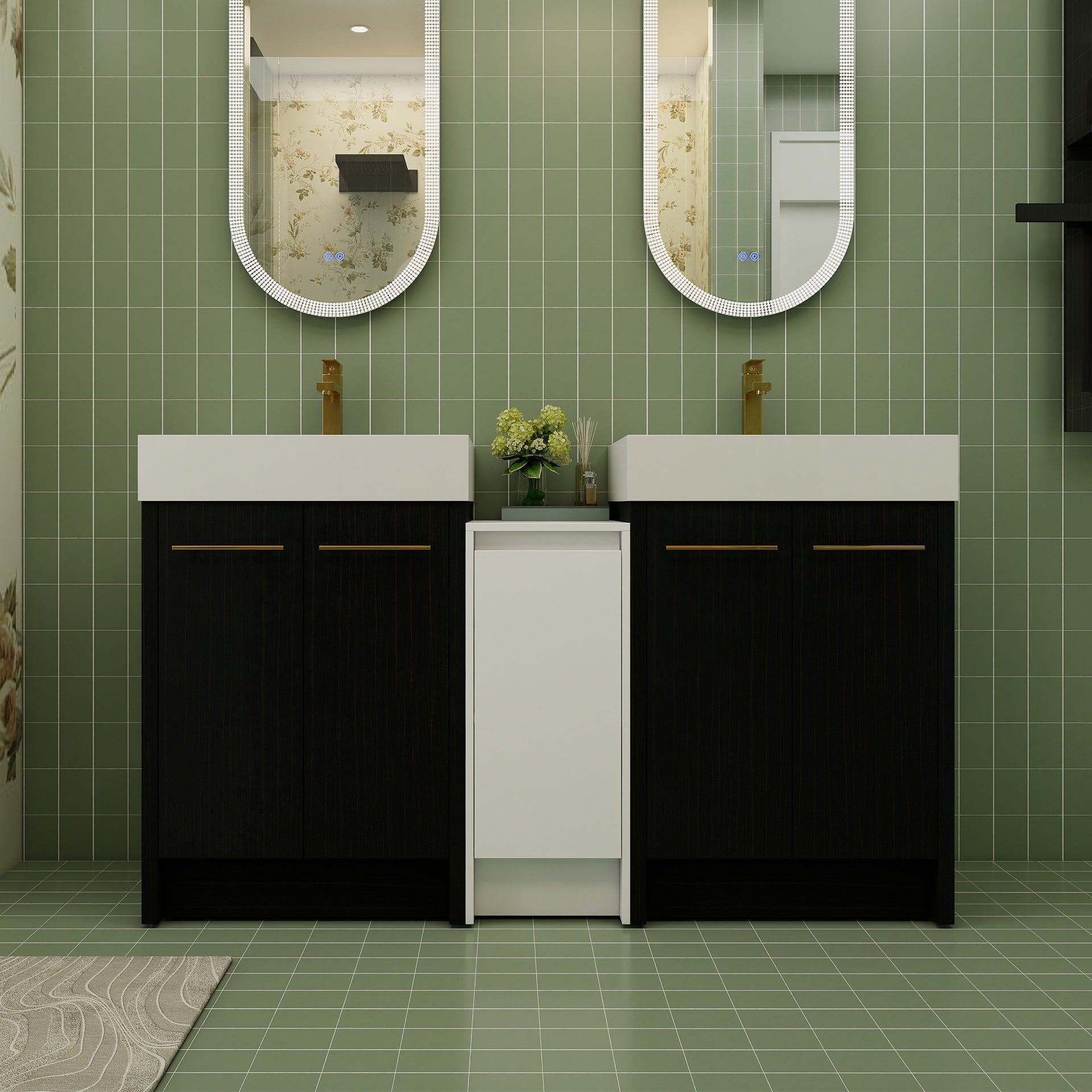 60 Inch Freestanding Bathroom Vanity with Resin Sink and a Storage Cabinets, With Soft Closing Door, 09224*2+0312 Combination Cabinet, KD-Package