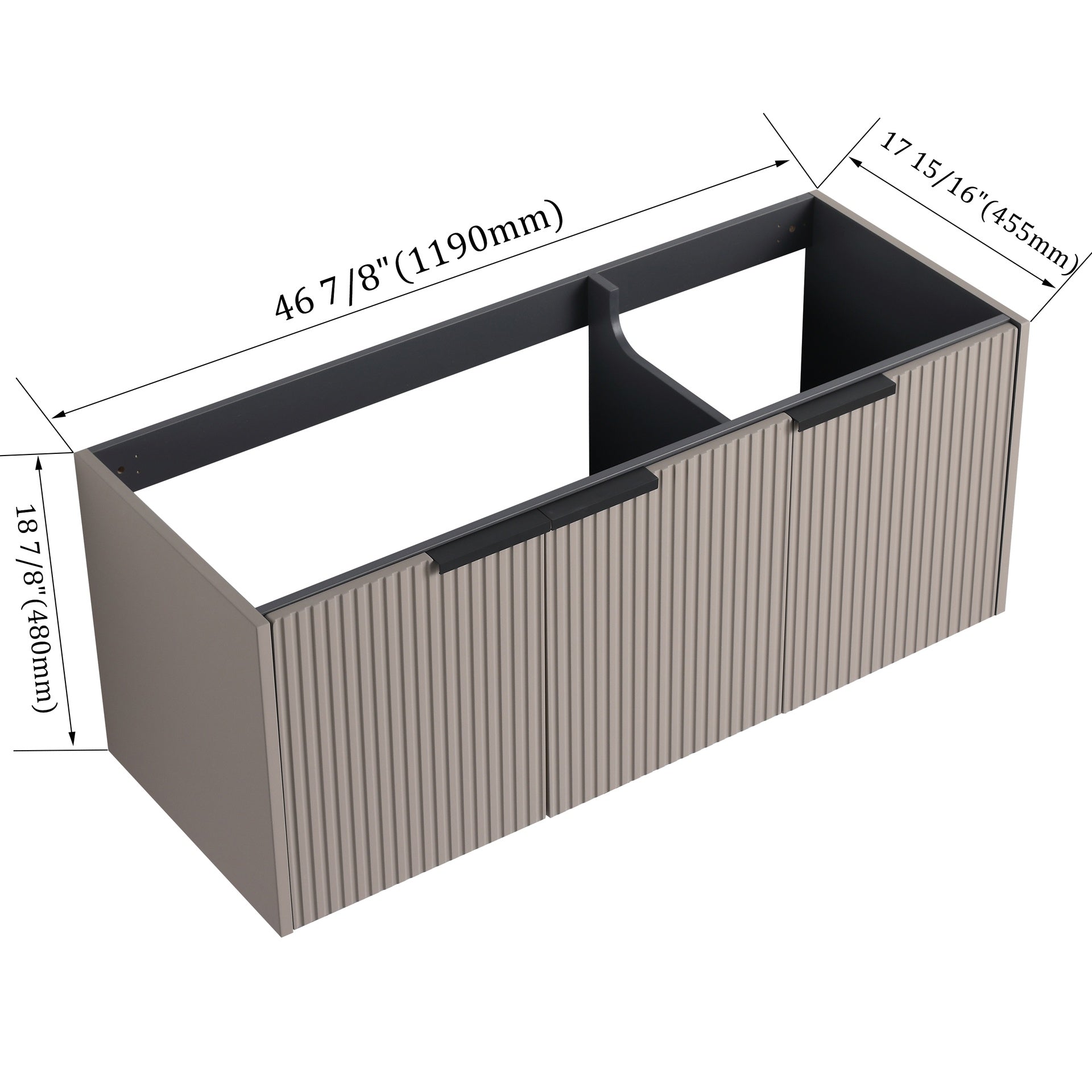 48" Wall Mounted Bathroom Vanity & 3 Soft-Close Doors, KD-Packing ( Excluding Sink )
