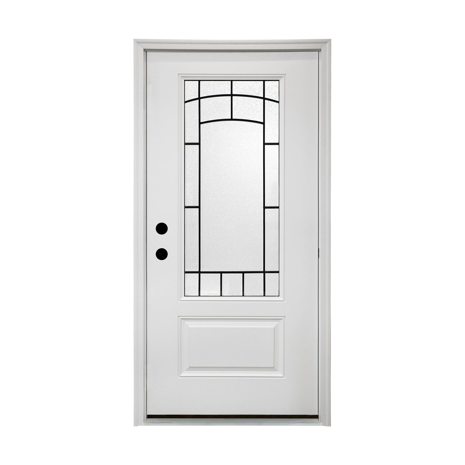 36 x 80 Smooth Fiberglass Entry Door with Brickmould,3/4 View Frosted Glass - Classic Style for Home's Front Entrance, Vinyl Frame, Right Hand Inswing,White Primed Knock-Down Door