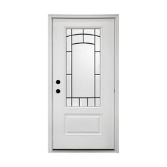 36 x 80 Smooth Fiberglass Entry Door with Brickmould,3/4 View Frosted Glass - Classic Style for Home's Front Entrance, Vinyl Frame, Right Hand Inswing,White Primed Knock-Down Door