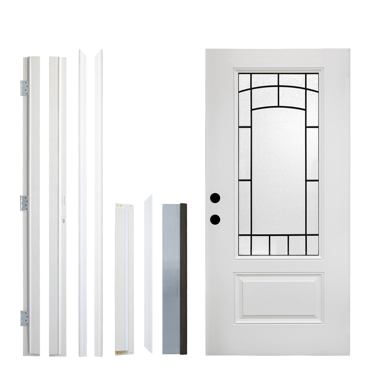 36 x 80 Smooth Fiberglass Entry Door with Brickmould,3/4 View Frosted Glass - Classic Style for Home's Front Entrance, Vinyl Frame, Right Hand Inswing,White Primed Knock-Down Door