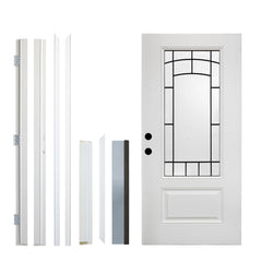 36 x 80 Smooth Fiberglass Entry Door with Brickmould,3/4 View Frosted Glass - Classic Style for Home's Front Entrance, Vinyl Frame, Right Hand Inswing,White Primed Knock-Down Door