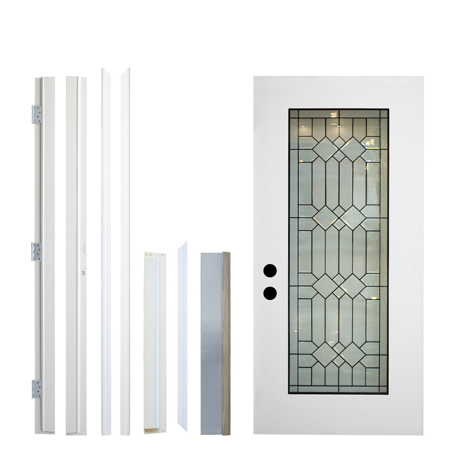 Durable 36 in. x 80 in. Full Lite Decorative Glass Right Hand Inswing Fiberglass Front/Exterior Door- Finished White
