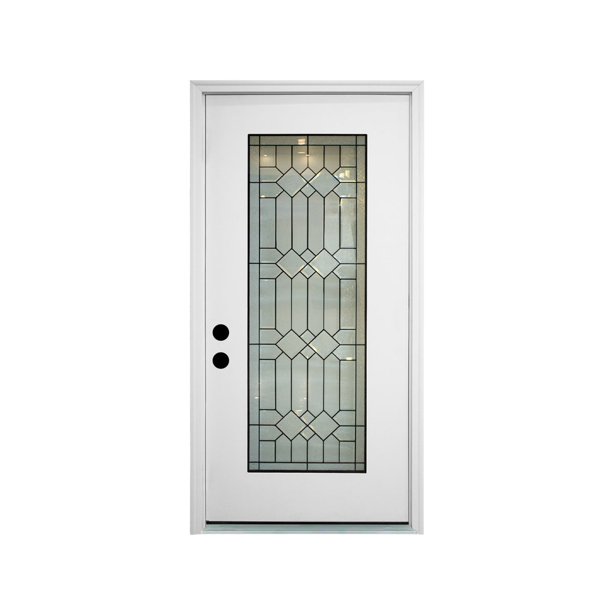 Durable 36 in. x 80 in. Full Lite Decorative Glass Right Hand Inswing Fiberglass Front/Exterior Door- Finished White