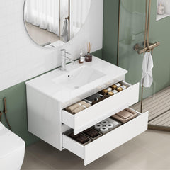 31.5-inch Bathroom Vanity With Sink Combo,Cabinet With 2 Big Drawers,Soft Close System,2 Big Drawers,Handle-Free Design,Easy Assemble,Glossy White
